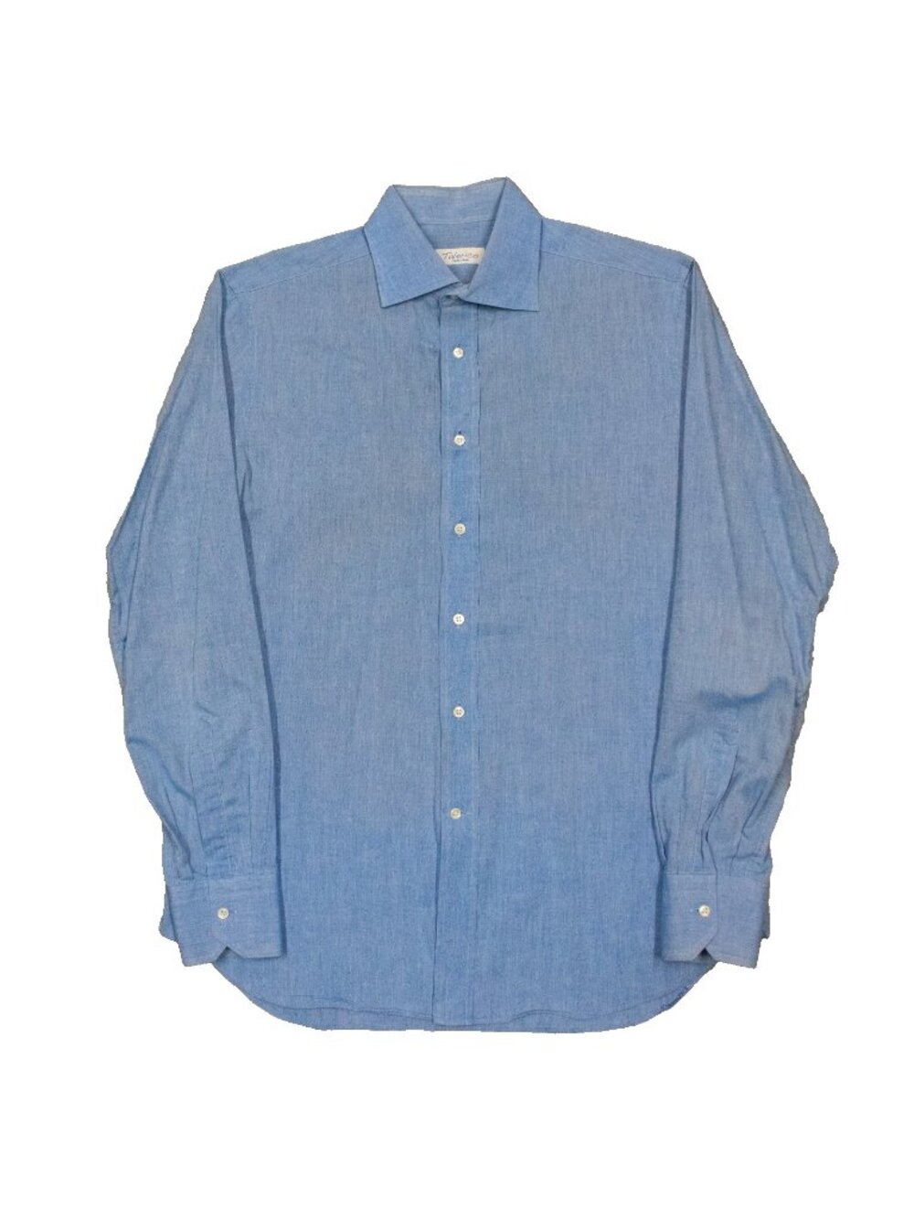 Talerico Dress Shirt Chambray Made in Italy Cotton Long Sleeve Blue 15.5 Medium